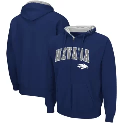 Men's Colosseum Navy Nevada Wolf Pack Arch & Logo 3.0 Full-Zip Hoodie