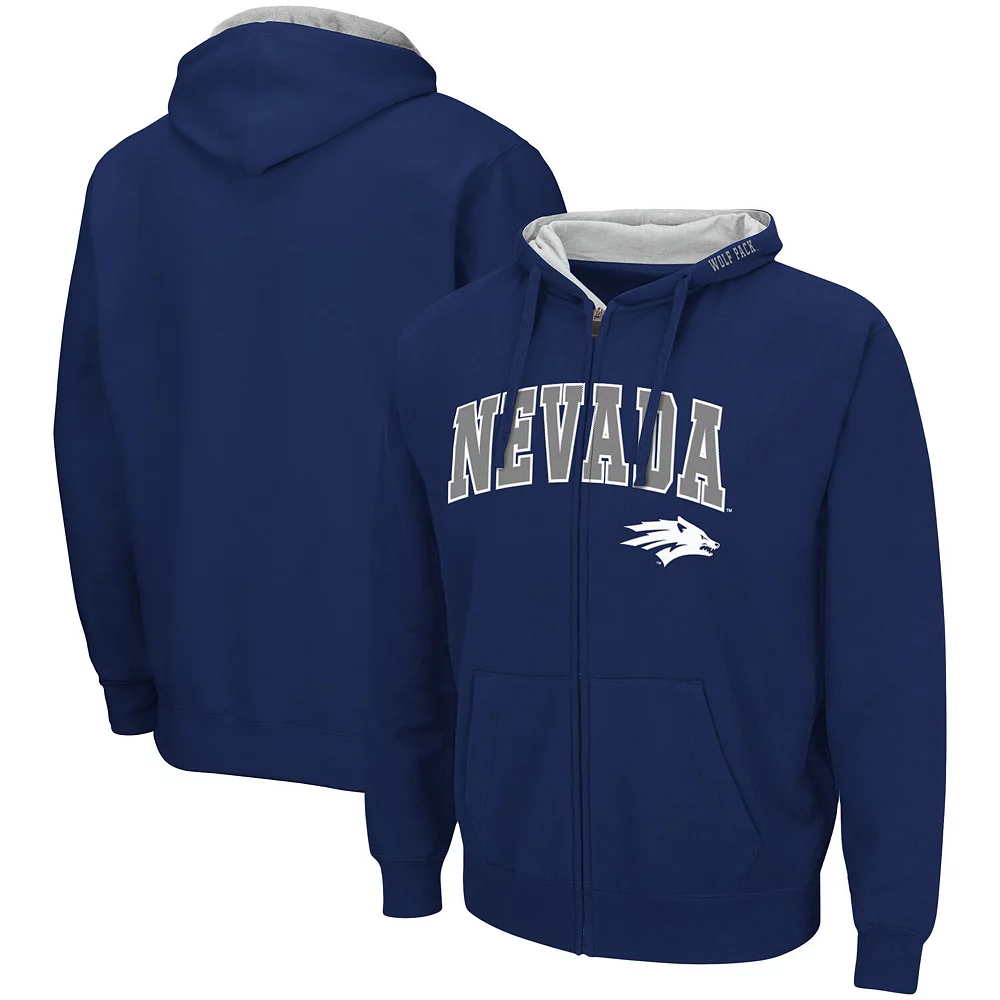 Men's Colosseum Navy Nevada Wolf Pack Arch & Logo 3.0 Full-Zip Hoodie - Image 2