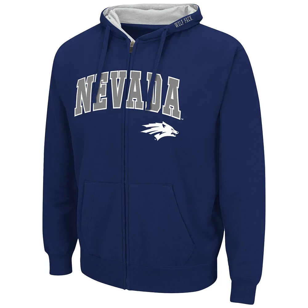 Men's Colosseum Navy Nevada Wolf Pack Arch & Logo 3.0 Full-Zip Hoodie - Image 3