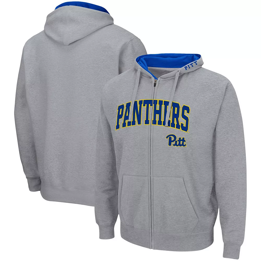 Men's Colosseum Heathered Gray Pitt Panthers Arch & Logo 3.0 Full-Zip Hoodie - Image 2