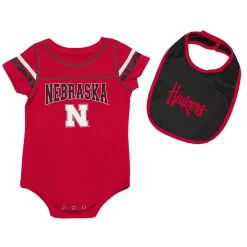 Newborn & Infant Colosseum Scarlet/Black Nebraska Huskers Chocolate Bodysuit & Bib Set