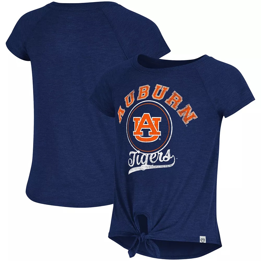 Girls Youth Colosseum Navy Auburn Tigers Salt Tie-Front Raglan T-Shirt - Image 2