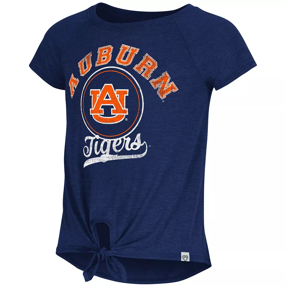 Girls Youth Colosseum Navy Auburn Tigers Salt Tie-Front Raglan T-Shirt - Image 3