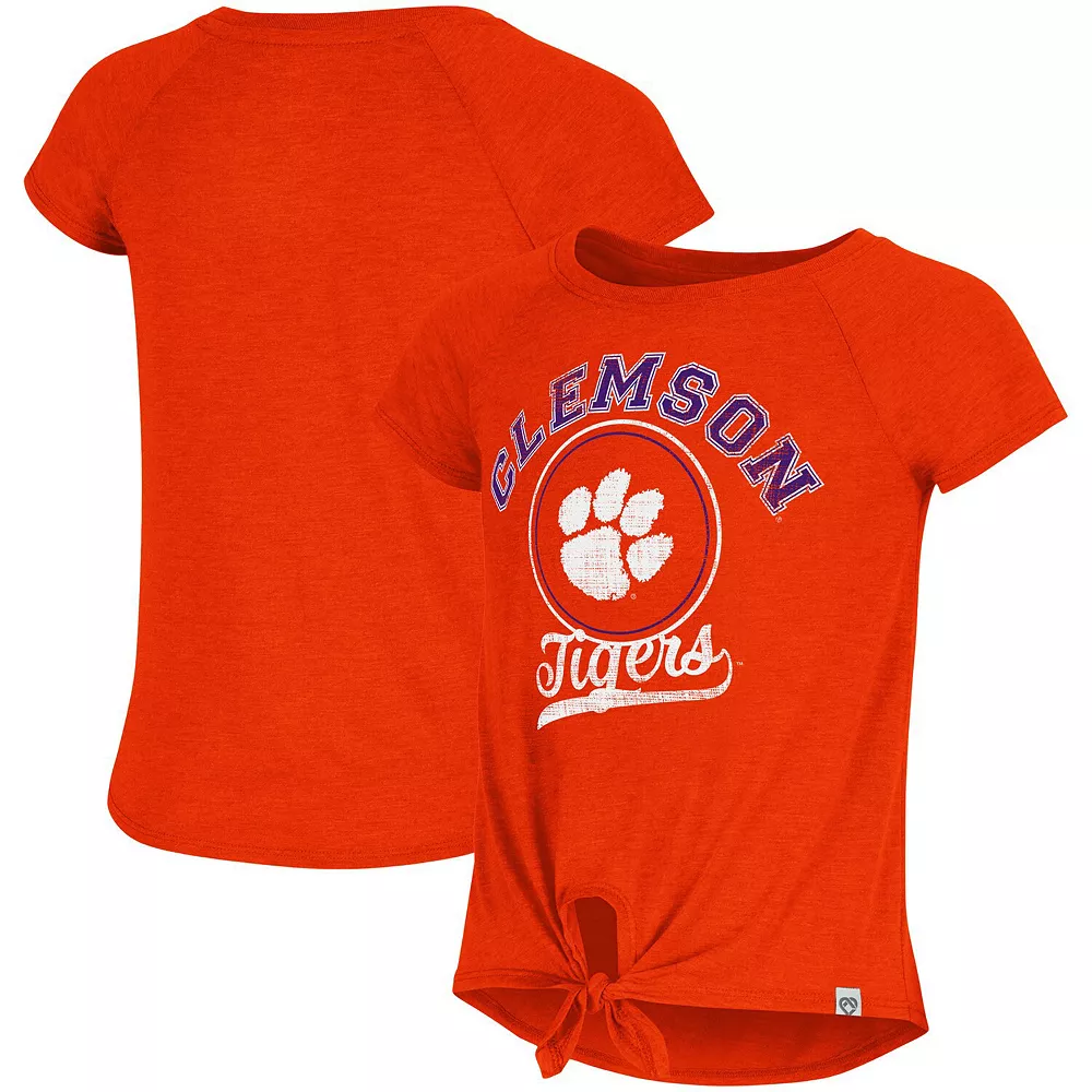 Girls Youth Colosseum Orange Clemson Tigers Salt Tie-Front Raglan T-Shirt - Image 2
