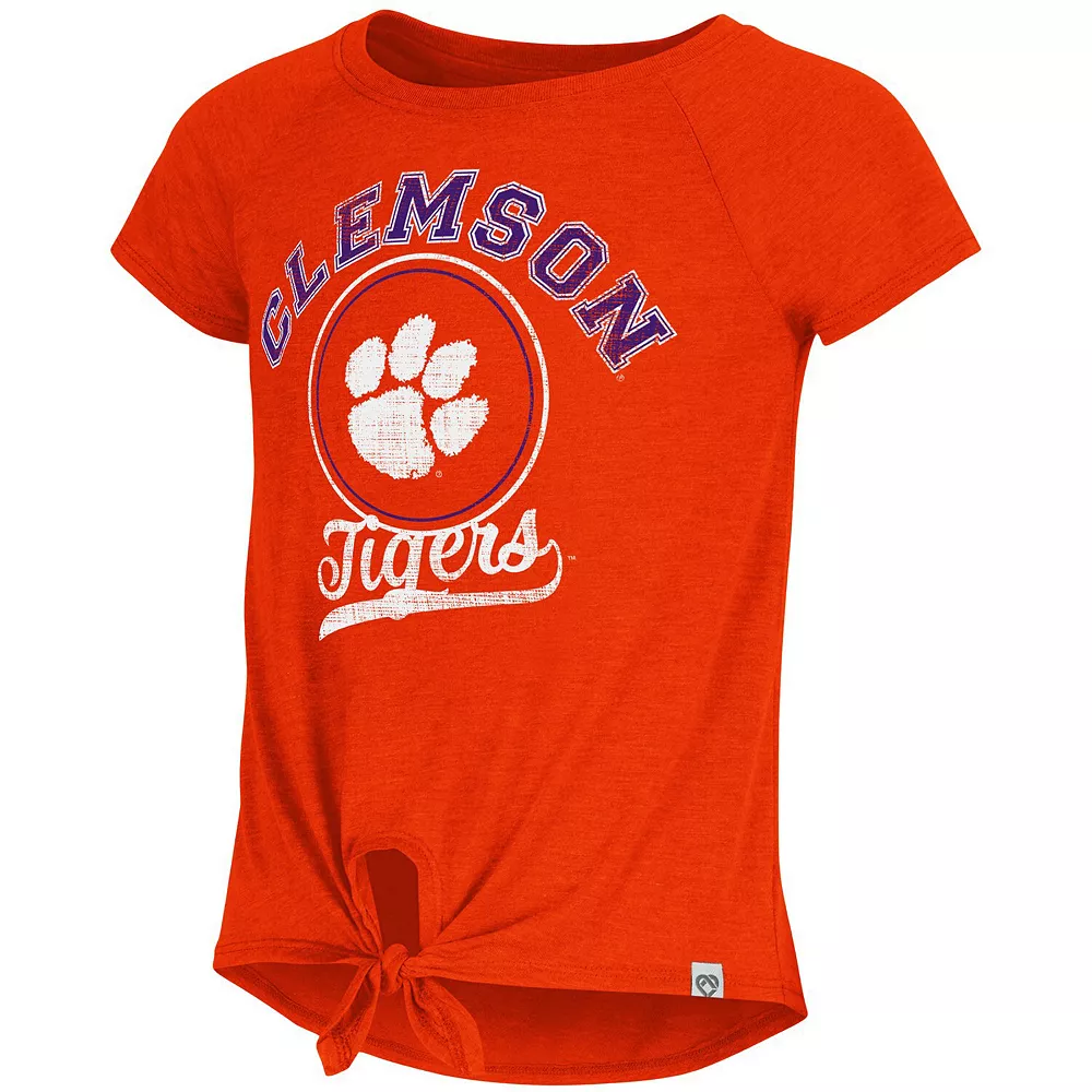 Girls Youth Colosseum Orange Clemson Tigers Salt Tie-Front Raglan T-Shirt - Image 3