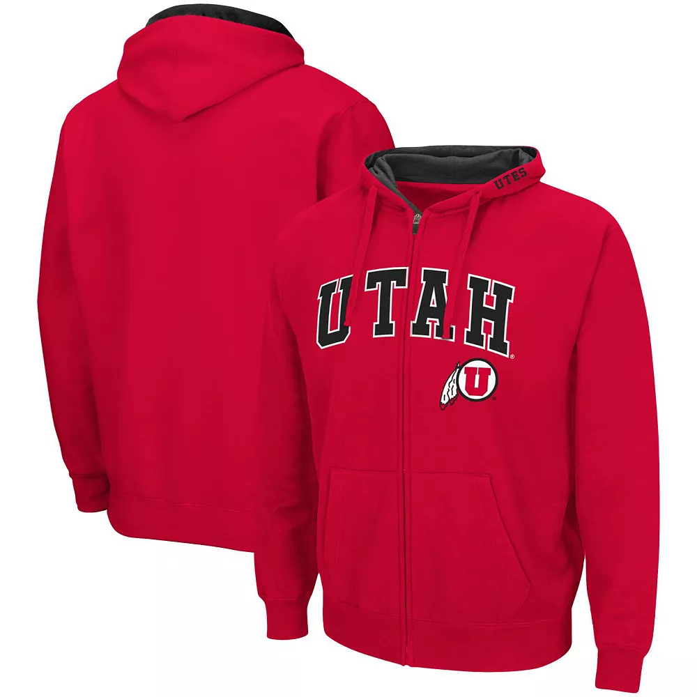 Men's Colosseum Red Utah Utes Arch & Logo 3.0 Full-Zip Hoodie - Image 2