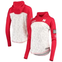 Women's Colosseum Gray/Scarlet Nebraska Huskers OHT Military Appreciation Mission Arctic Camo Hoodie Long Sleeve T-Shirt