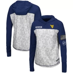 Women's Colosseum Gray/Navy West Virginia Mountaineers OHT Military Appreciation Mission Arctic Camo Hoodie Long Sleeve T-Shirt