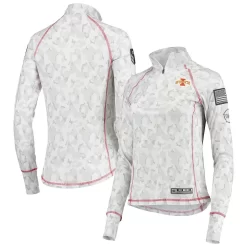 Women's Colosseum White Iowa State Cyclones OHT Military Appreciation Officer Arctic Camo 1/4-Zip Jacket