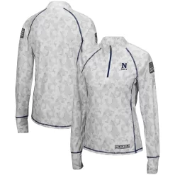 Women's Colosseum White Navy Midshipmen OHT Military Appreciation Officer Arctic Camo 1/4-Zip Jacket