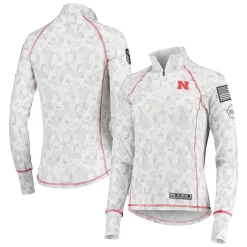 Women's Colosseum White Nebraska Huskers OHT Military Appreciation Officer Arctic Camo 1/4-Zip Jacket