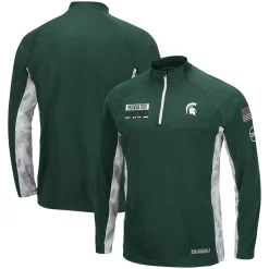 Men's Colosseum Green Michigan State Spartans OHT Military Appreciation Snow Cruise Raglan 1/4-Zip Jacket