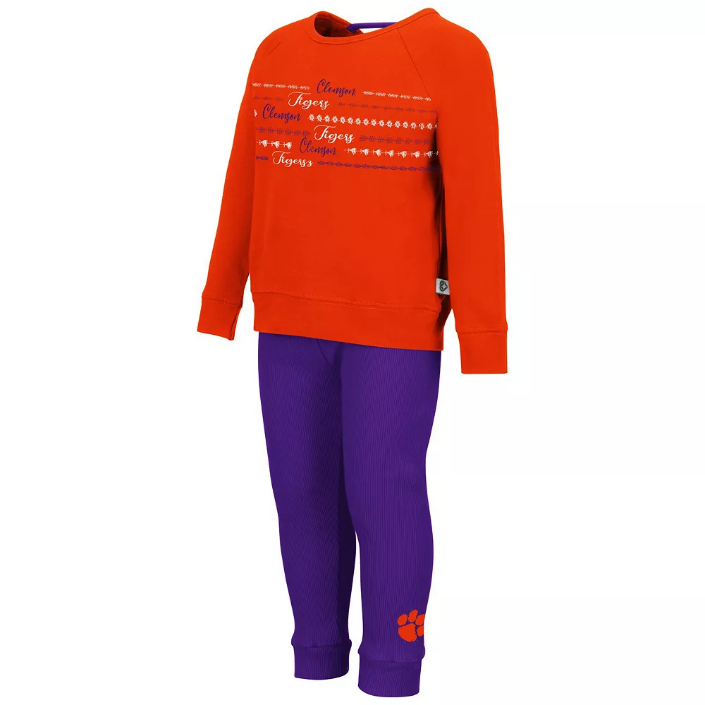 Girls Toddler Colosseum Orange/Purple Clemson Tigers Crystal Ball Long Sleeve T-Shirt And Leggings Set