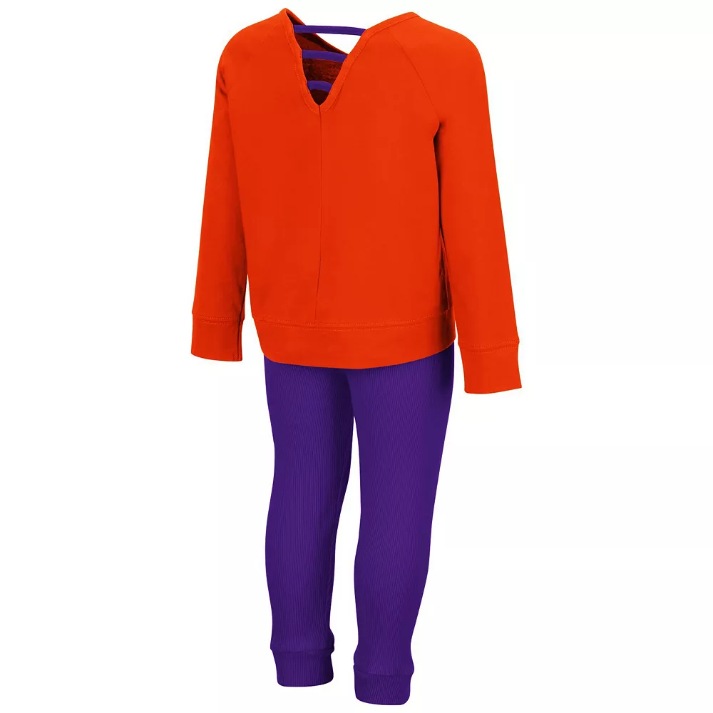 Girls Toddler Colosseum Orange/Purple Clemson Tigers Crystal Ball Long Sleeve T-Shirt And Leggings Set - Image 3