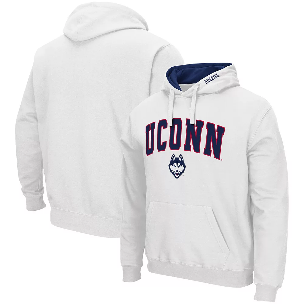 Men's Colosseum White UConn Huskies Arch & Logo 3.0 Pullover Hoodie - Image 2