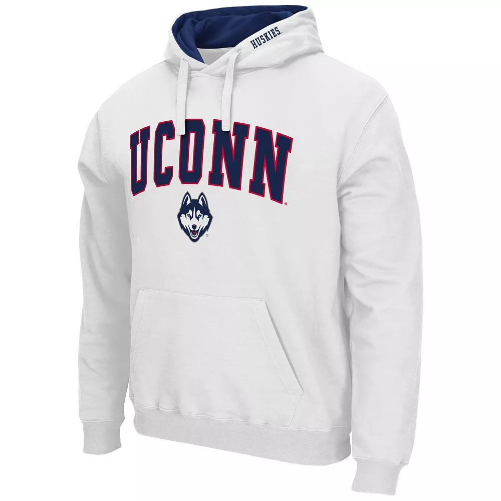 Men's Colosseum White UConn Huskies Arch & Logo 3.0 Pullover Hoodie - Image 3