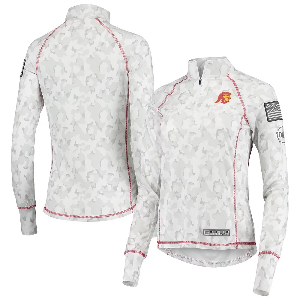 Women's Colosseum White USC Trojans OHT Military Appreciation Officer Arctic Camo 1/4-Zip Jacket - Image 2