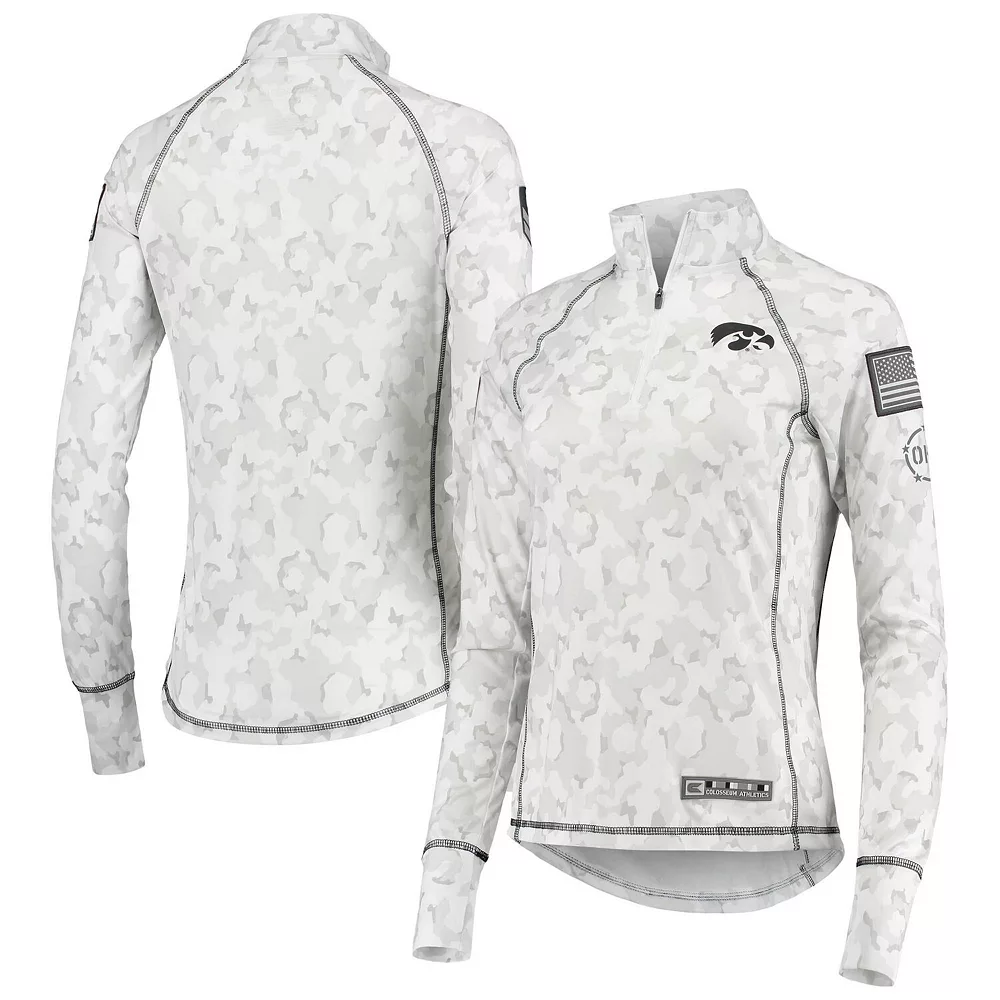 Women's Colosseum White Iowa Hawkeyes OHT Military Appreciation Officer Arctic Camo 1/4-Zip Jacket