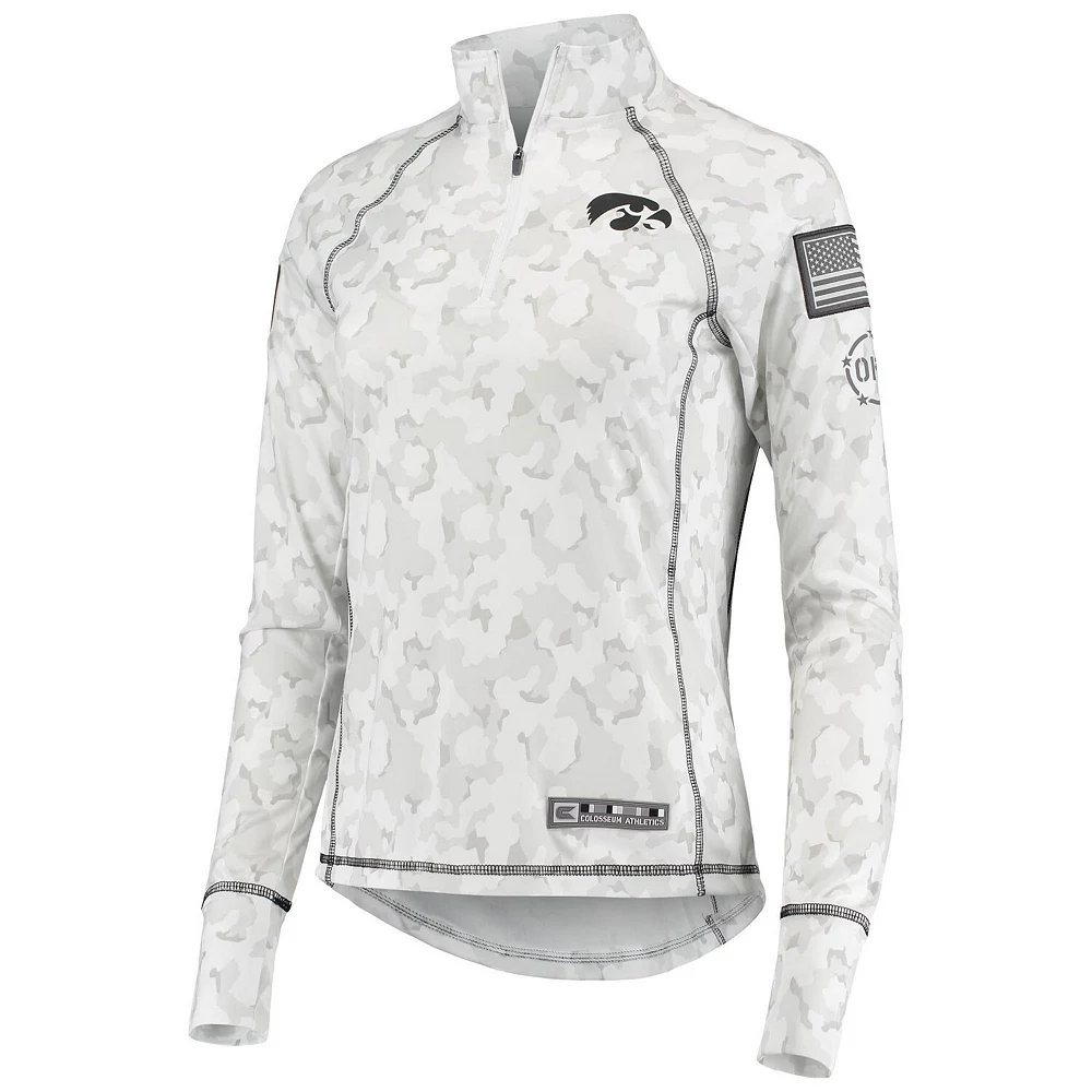 Women's Colosseum White Iowa Hawkeyes OHT Military Appreciation Officer Arctic Camo 1/4-Zip Jacket - Image 3