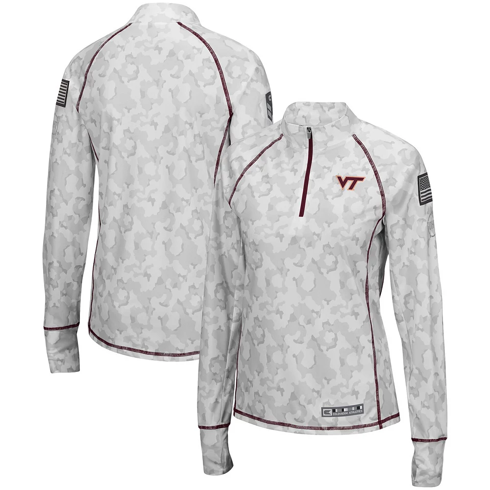 Women's Colosseum White Virginia Tech Hokies OHT Military Appreciation Officer Arctic Camo 1/4-Zip Jacket
