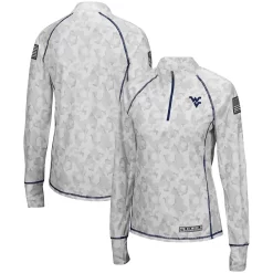 Women's Colosseum White West Virginia Mountaineers OHT Military Appreciation Officer Arctic Camo 1/4-Zip Jacket