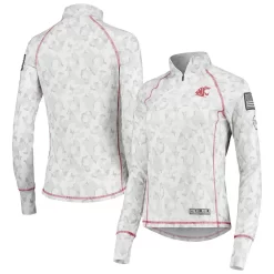 Women's Colosseum White Washington State Cougars OHT Military Appreciation Officer Arctic Camo 1/4-Zip Jacket