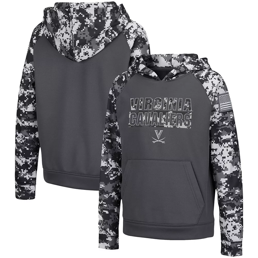 Youth Colosseum Charcoal Virginia Cavaliers OHT Military Appreciation Digital Camo Raglan Pullover Hoodie - Image 2
