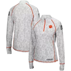 Women's Colosseum White Clemson Tigers OHT Military Appreciation Officer Arctic Camo 1/4-Zip Jacket