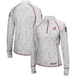 Women's Colosseum White Alabama Crimson Tide OHT Military Appreciation Officer Arctic Camo 1/4-Zip Jacket