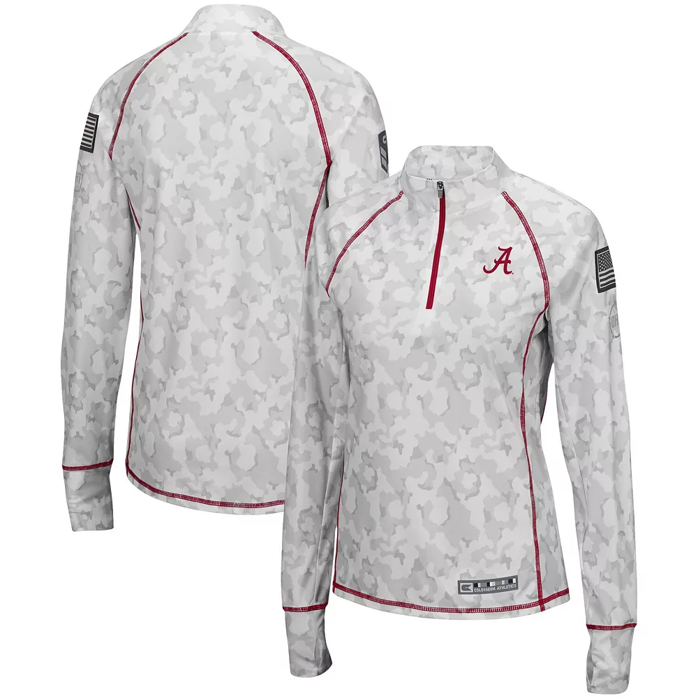 Women's Colosseum White Alabama Crimson Tide OHT Military Appreciation Officer Arctic Camo 1/4-Zip Jacket