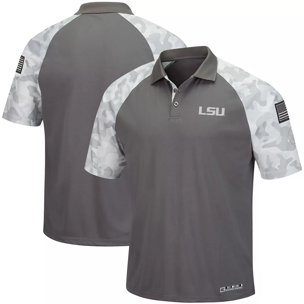 Men's Colosseum Gray/Camo LSU Tigers OHT Military Appreciation Raglan Zoomie Polo