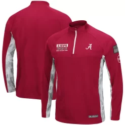 Men's Colosseum Crimson Alabama Crimson Tide OHT Military Appreciation Snow Cruise Raglan 1/4-Zip Jacket