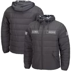 Men's Colosseum Charcoal Clemson Tigers OHT Military Appreciation Digital Camo Detail Full-Zip Puffer Jacket