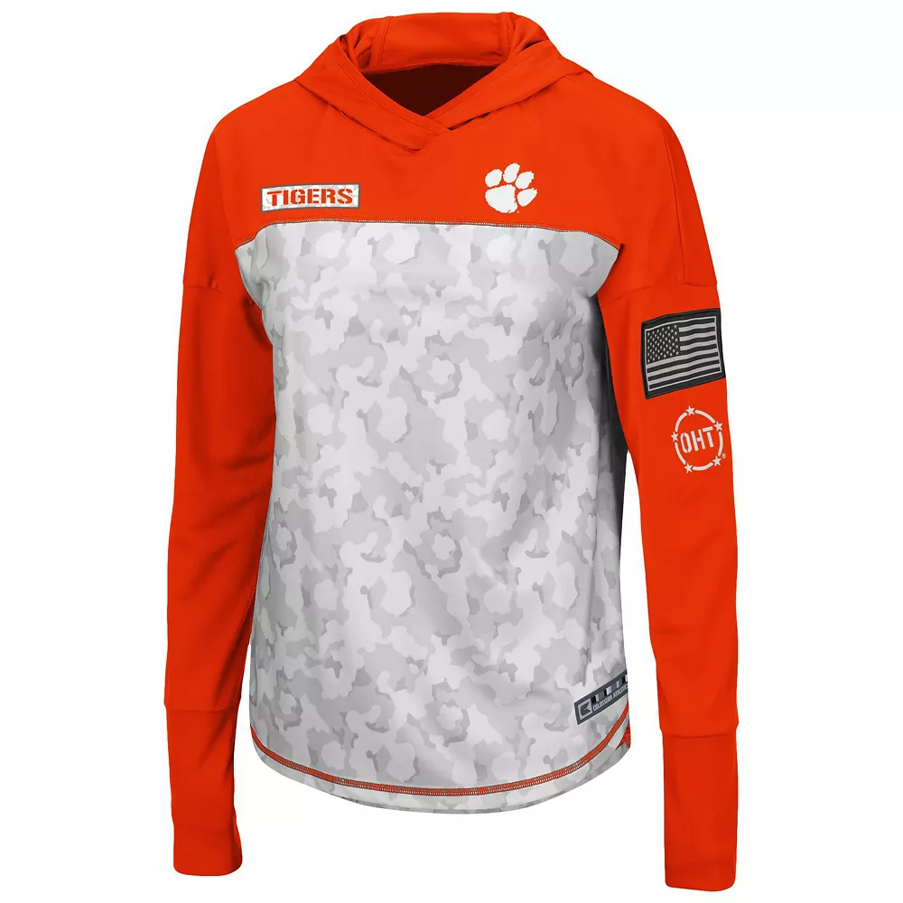 Women's Colosseum Gray/Orange Clemson Tigers OHT Military Appreciation Mission Arctic Camo Hoodie Long Sleeve T-Shirt - Image 3