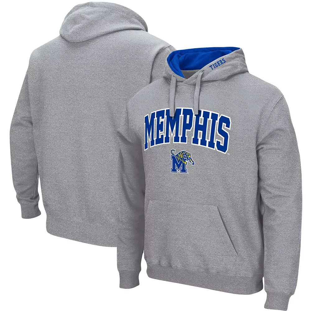 Men's Colosseum Heathered Gray Memphis Tigers Arch And Logo Pullover Hoodie - Image 2