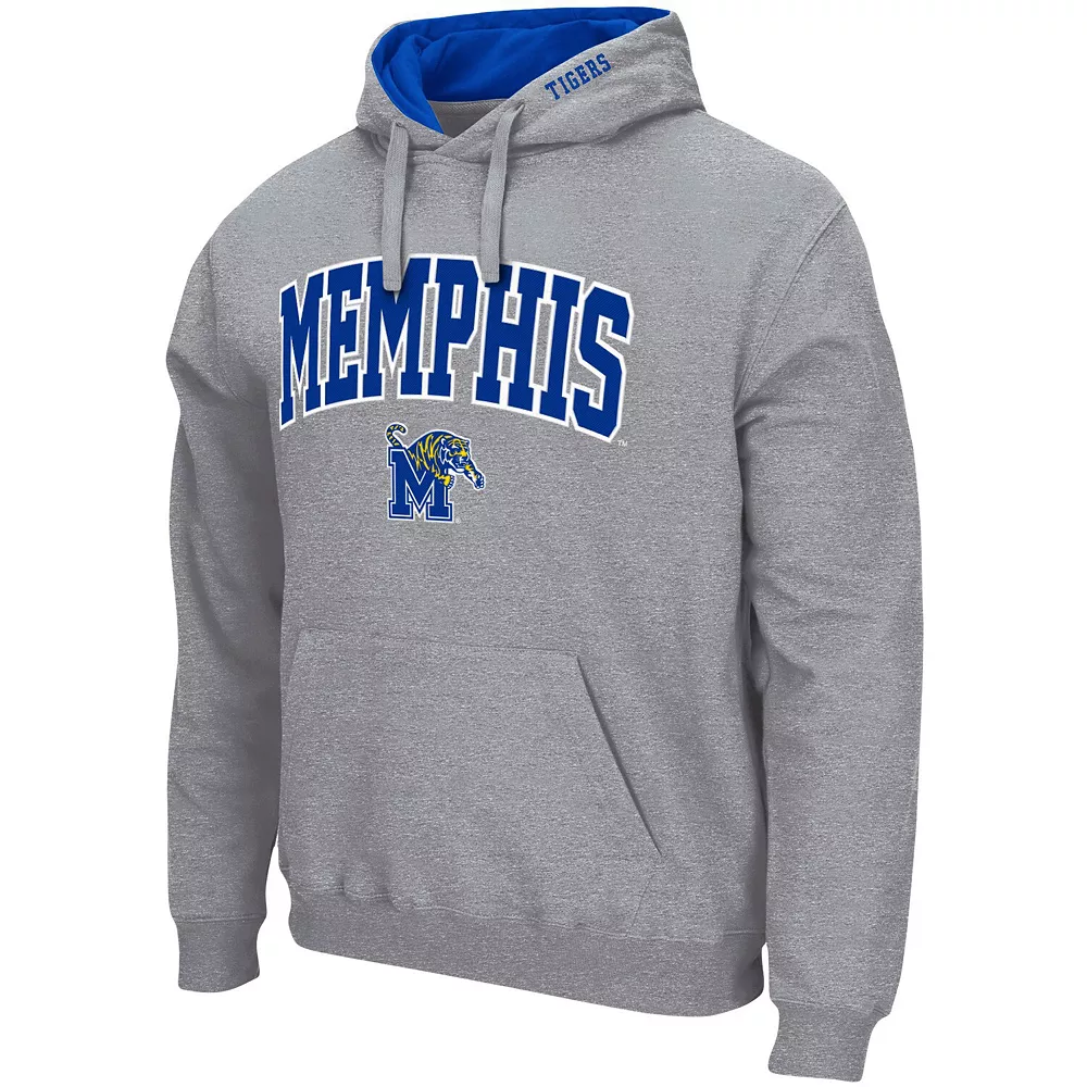 Men's Colosseum Heathered Gray Memphis Tigers Arch And Logo Pullover Hoodie - Image 3