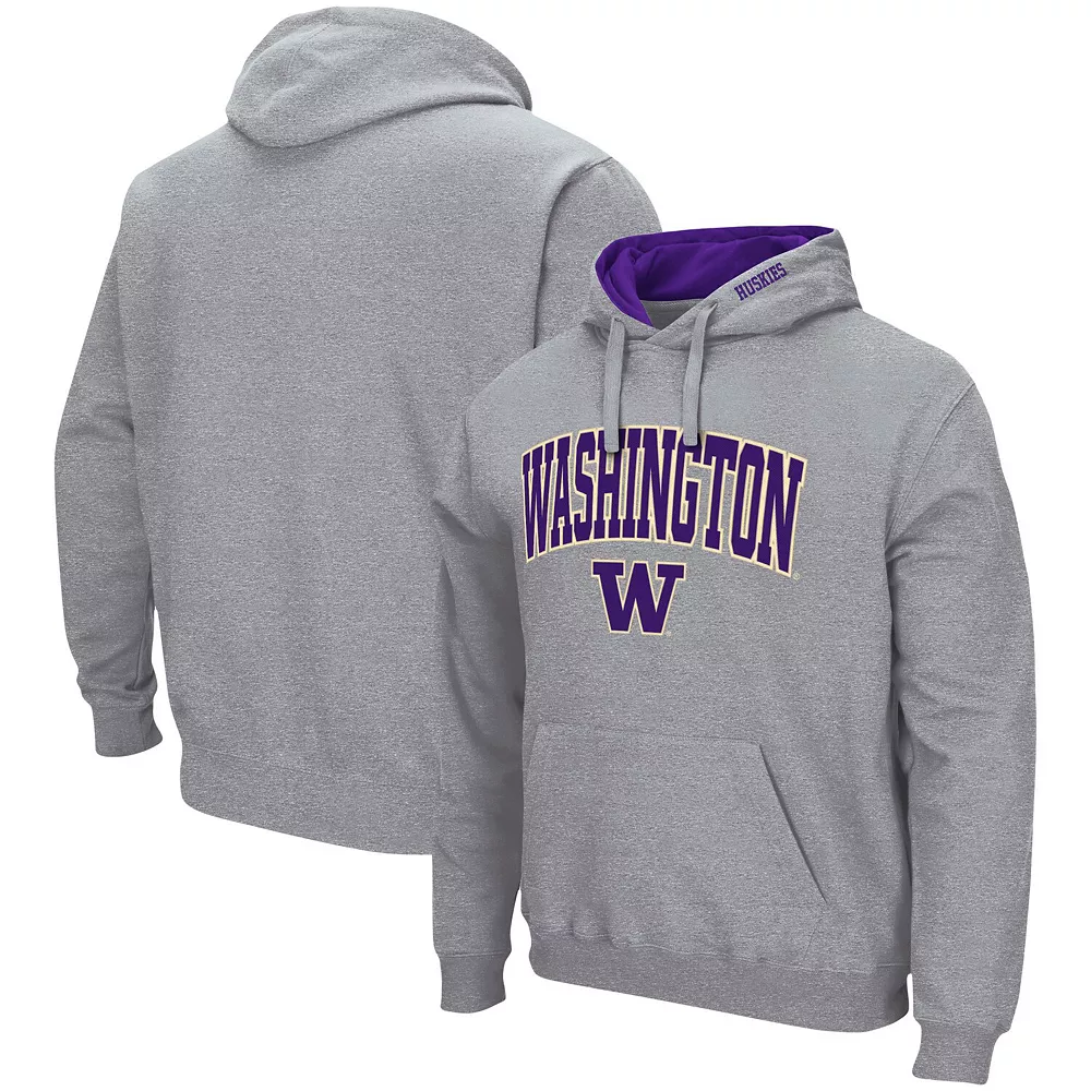 Men's Colosseum Heathered Gray Washington Huskies Arch & Logo 3.0 Pullover Hoodie - Image 2