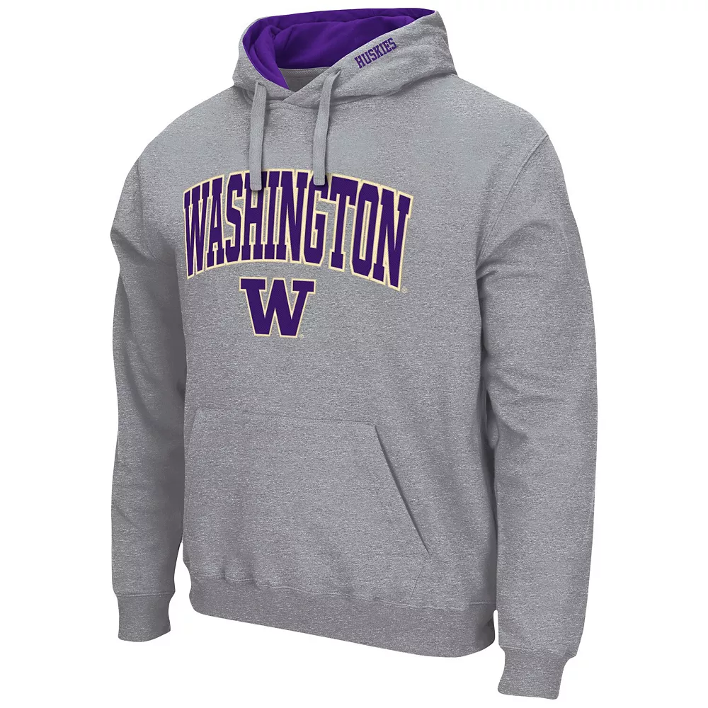 Men's Colosseum Heathered Gray Washington Huskies Arch & Logo 3.0 Pullover Hoodie - Image 3