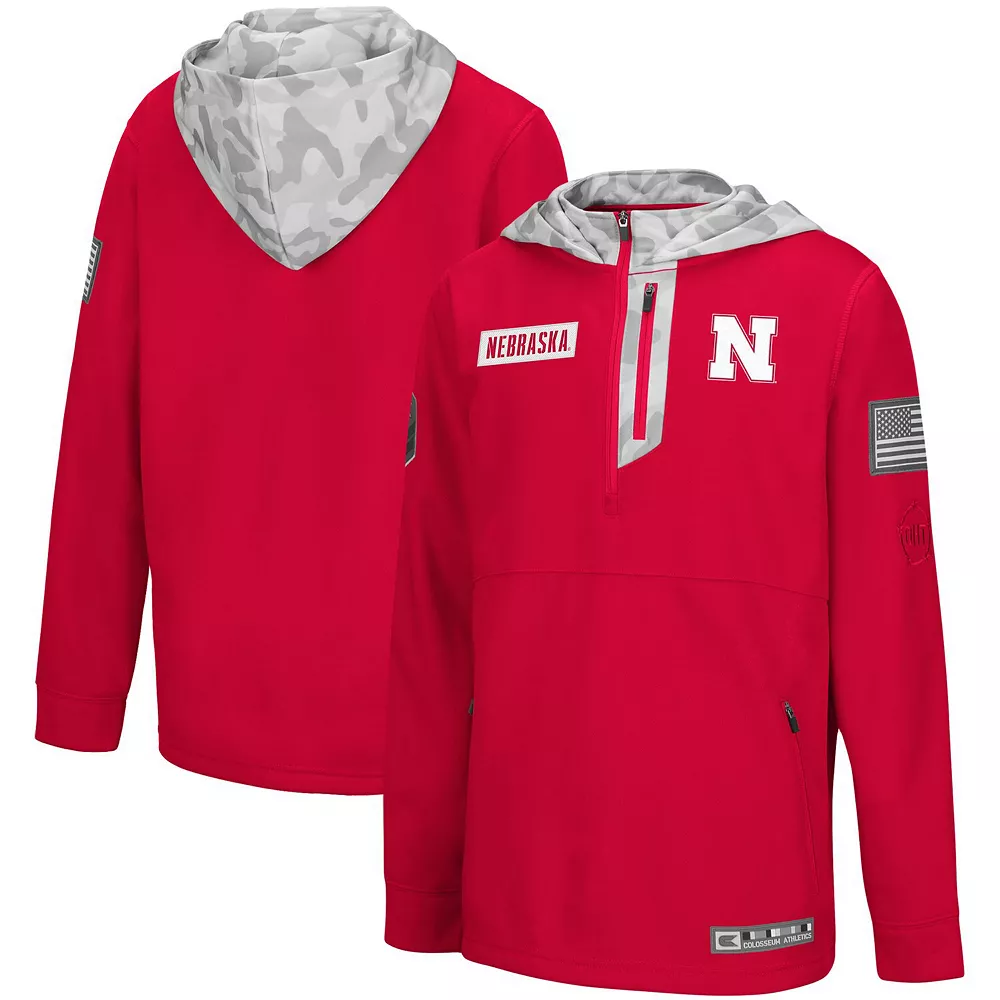Youth Colosseum Scarlet/Arctic Camo Nebraska Huskers OHT Military Appreciation Shellback Quarter-Zip Hoodie