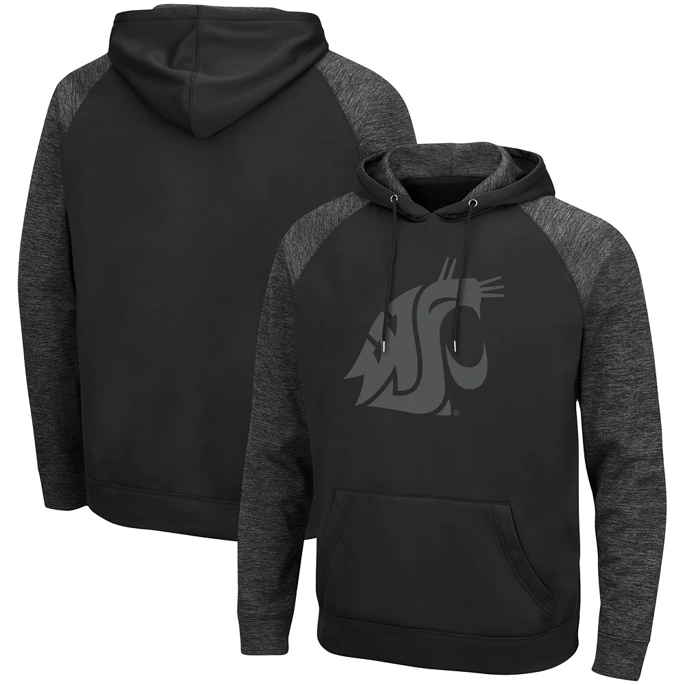 Men's Colosseum Black Washington State Cougars Blackout 3.0 Tonal Raglan Pullover Hoodie - Image 2