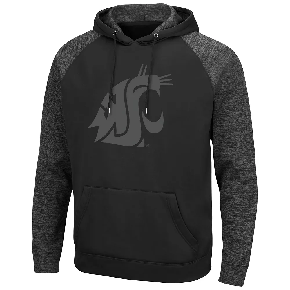 Men's Colosseum Black Washington State Cougars Blackout 3.0 Tonal Raglan Pullover Hoodie - Image 3
