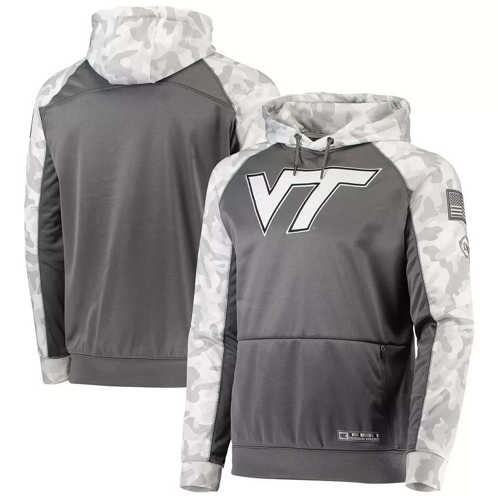 Men's Colosseum Gray/Arctic Camo Virginia Tech Hokies OHT Military Appreciation Tonal Raglan Pullover Hoodie - Image 2