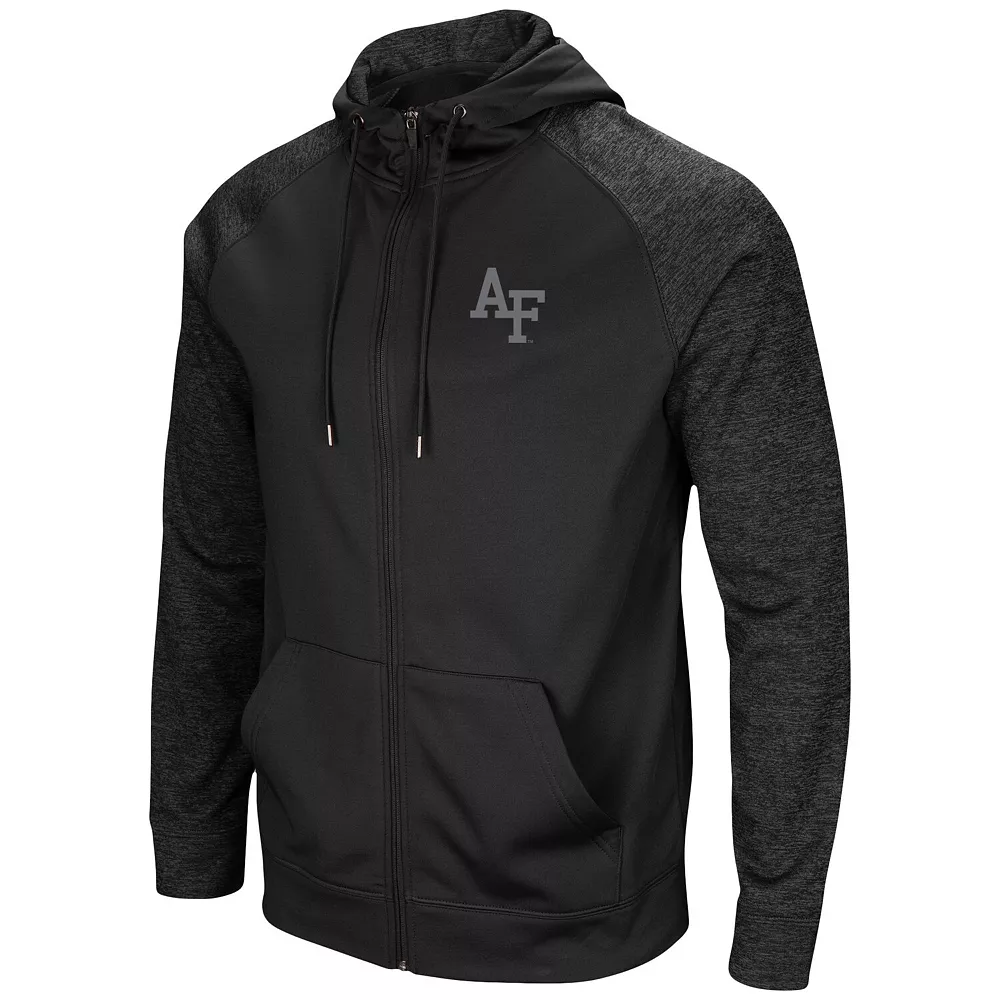 Men's Colosseum Black Air Force Falcons Blackout 3.0 Tonal Raglan Full-Zip Hoodie - Image 3