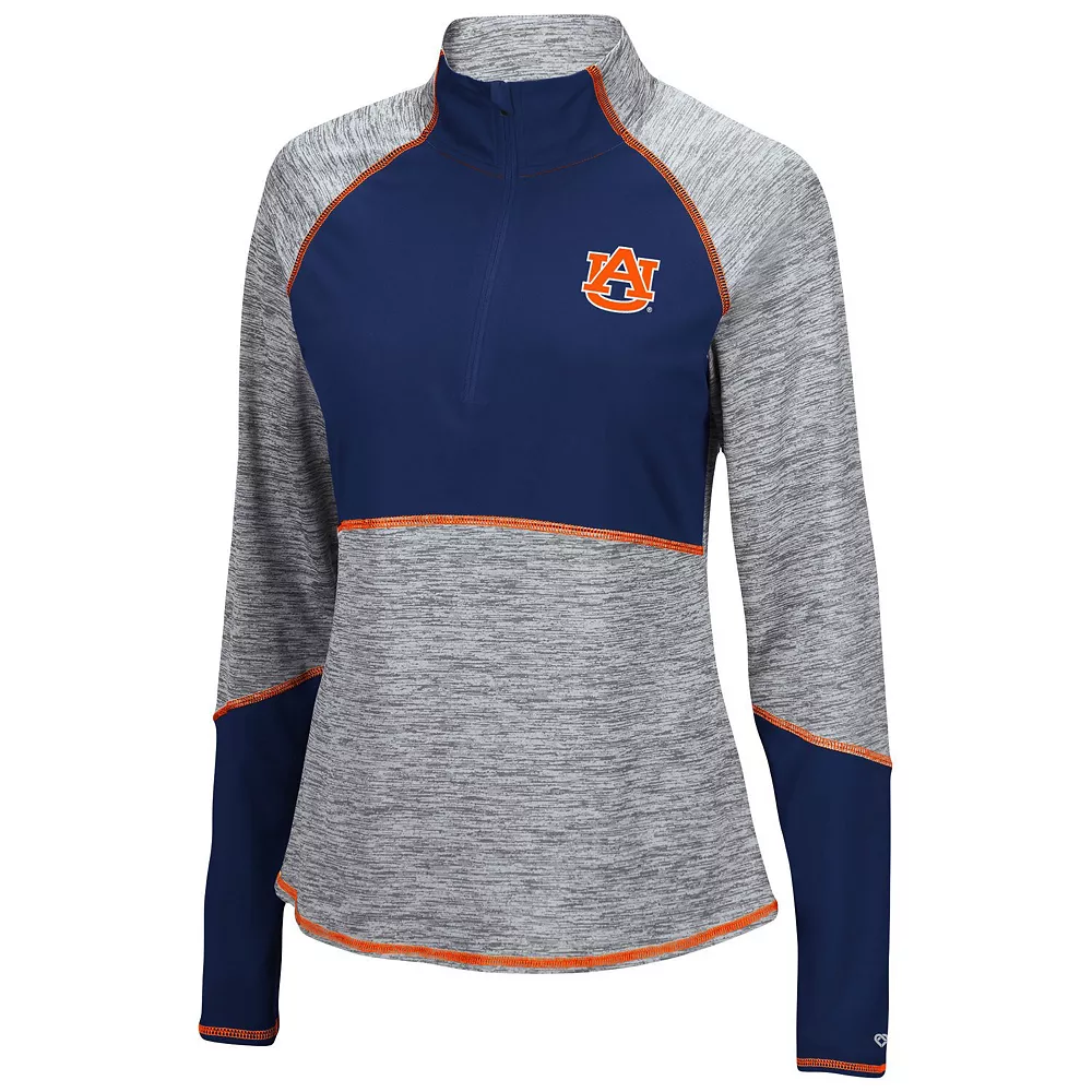 Women's Colosseum Heathered Gray/Navy Auburn Tigers Color Block Space-Dye Raglan Quarter-Zip Top - Image 3