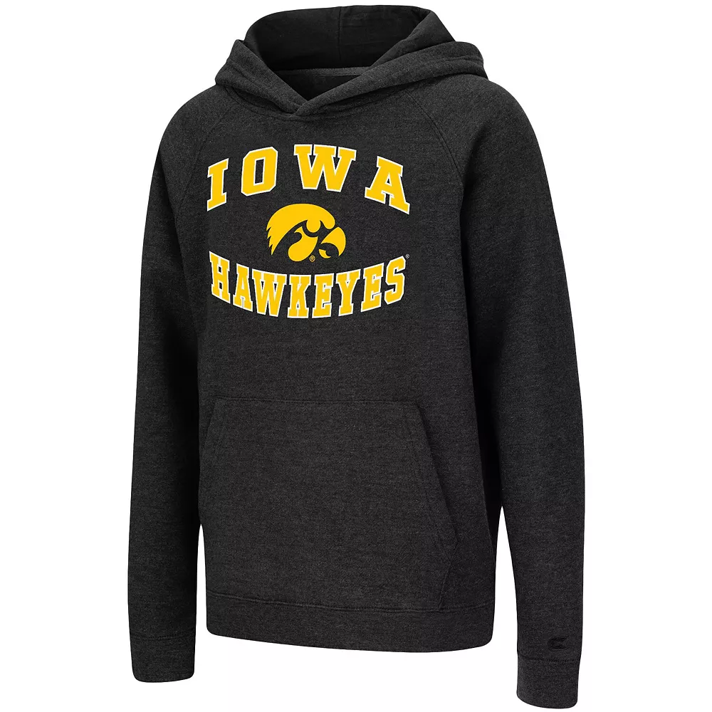 Youth Colosseum Heathered Black Iowa Hawkeyes Circling Raglan Pullover Hoodie - Image 3