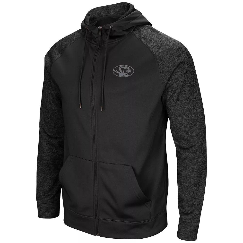 Men's Colosseum Black Missouri Tigers Blackout 3.0 Tonal Raglan Full-Zip Hoodie - Image 3
