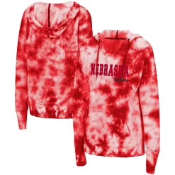 Women's Colosseum Scarlet Nebraska Huskers Shavonee Tie-Dye Pullover Hoodie