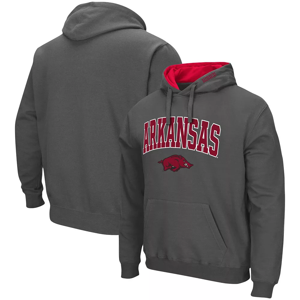 Men's Colosseum Charcoal Arkansas Razorbacks Arch & Logo 3.0 Pullover Hoodie - Image 2