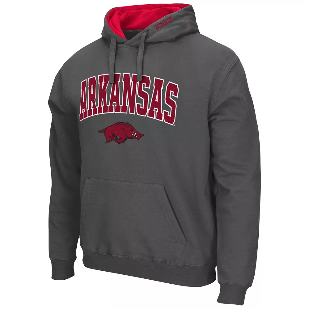 Men's Colosseum Charcoal Arkansas Razorbacks Arch & Logo 3.0 Pullover Hoodie - Image 3