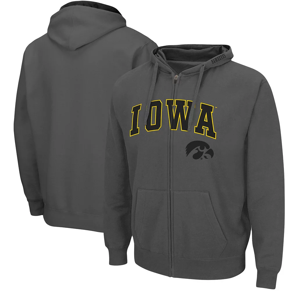 Men's Colosseum Charcoal Iowa Hawkeyes Arch & Logo 3.0 Full-Zip Hoodie - Image 2